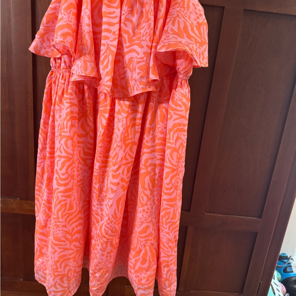 Lilly Pulitzer Vibrant Orange Patterned Dress, NWOT, Size L
